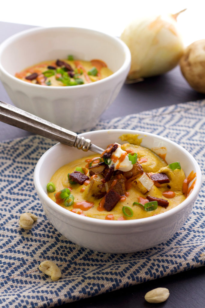 spooding out vegan creamy potato soup recipe 