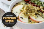 Easy and Delicious Pumpkin Pie Smoothie Bowl Recipe with apples, goji berries, granola, hemp seeds, and pumpkin seeds!