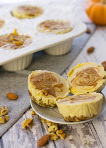 vegan pumpkin cheesecake bites with cinnamon swirl