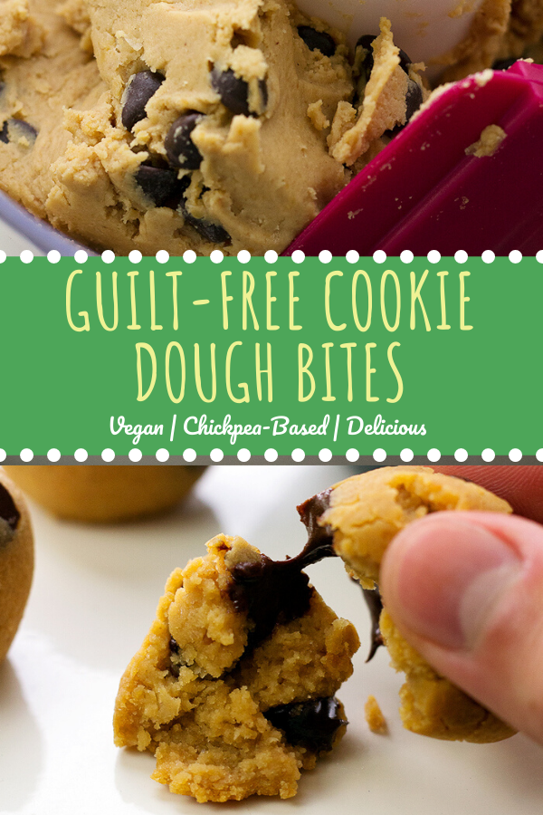 Guilt-free cookie dough bites made from chickpeas! Easy, vegan, quick, and delicious vegan dessert