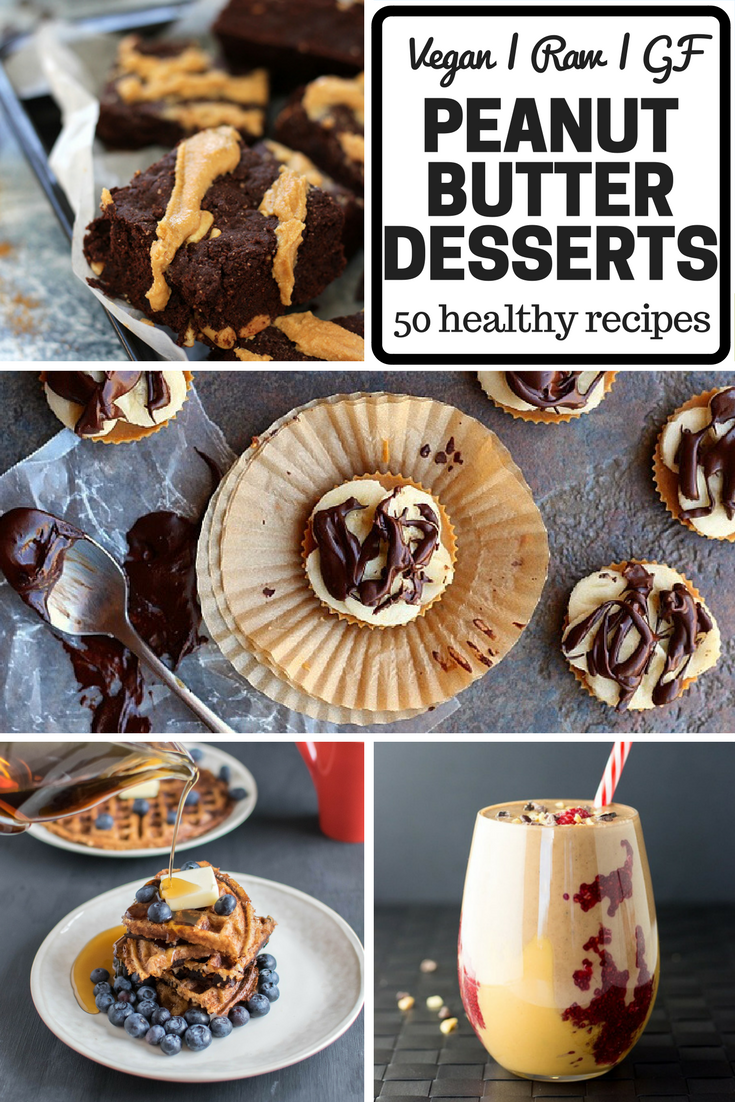 50 vegan peanut butter dessert recipes! Includes a roundup of raw, gluten-free, sugar-free, and other healthy treat options!