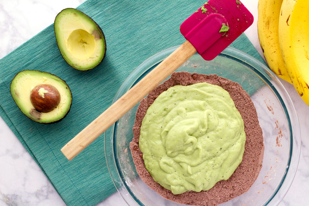 Mixing easy vegan avocado brownie batter