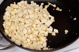 golden tofu for vegan breakfast burrito bowl