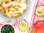Cut potatoes and kale for vegan breakfast burrito recipe