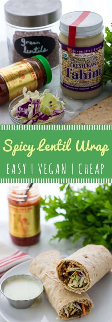 Spicy Lentil Wrap with tahini sauce. Easy, vegan, and delicious copycat Trader Joes recipe