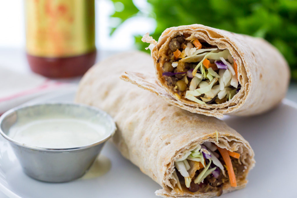 spicy lentil wrap with tahini sauce