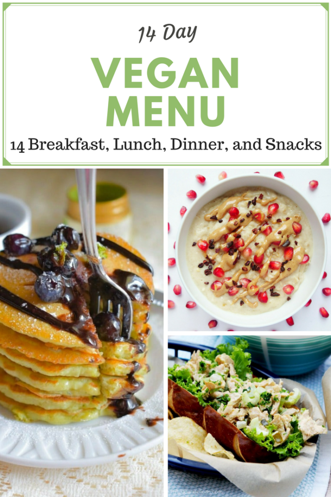 14 day vegan menu. Breakfast, lunch, dinner, and snack ideas for everyone! Includes vegan, vegetarian, gluten-free, raw, paleo, keto, and sugar-free recipes!