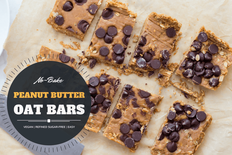 Easy vegan Peanut Butter Oat Bars. No bake, refined sugar-free, and delicious! Perfect for breakfast, snack, or dessert.