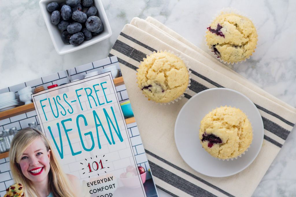 Vegan blueberry muffin recipe from fuss-free vegan cookbook