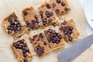 easy vegan peanut butter oat bars. No bake, refined sugar free, and delicious!