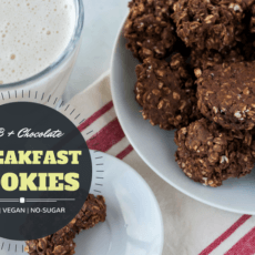 Easy vegan peanut butter and chocolate breakfast cookies recipe. Refined sugar free!