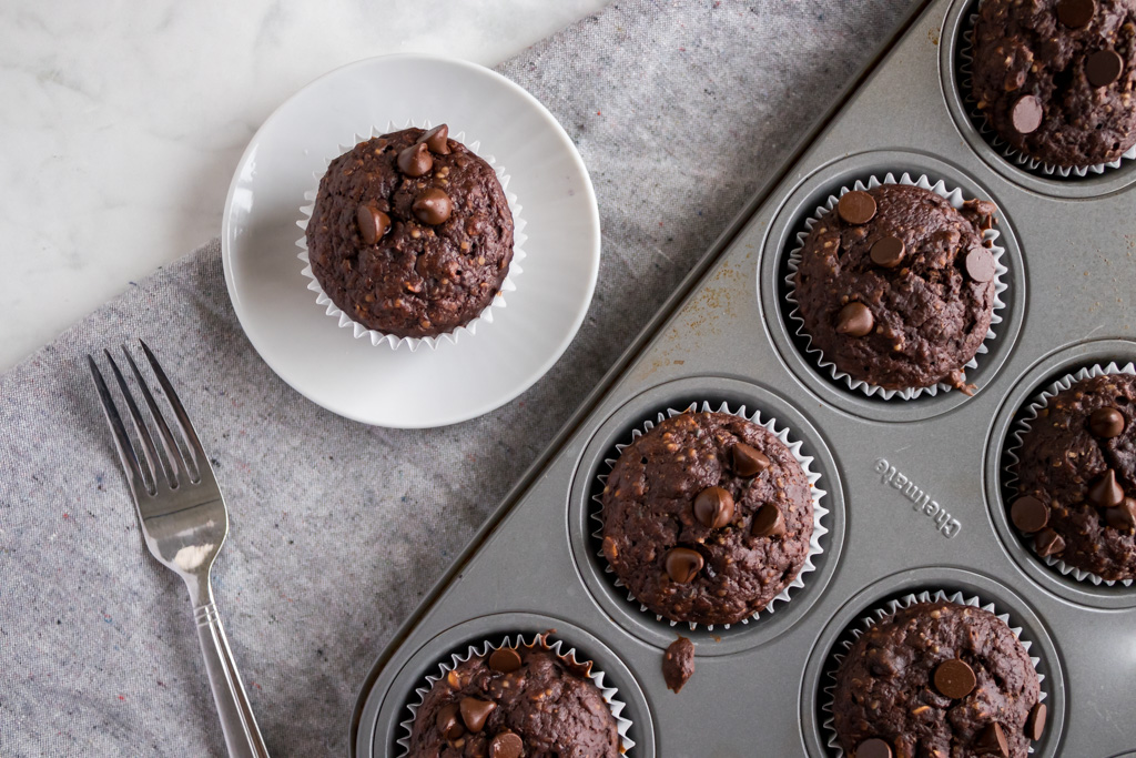 Easy healthy vegan chocolate banana muffins