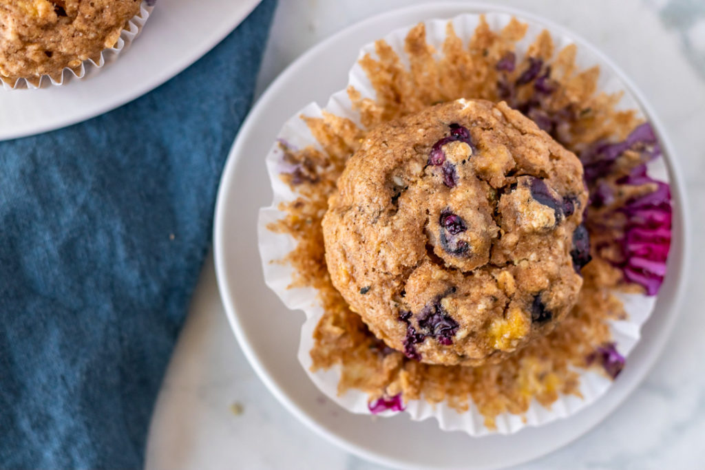 Vegan blueberry muffins, oil and sugar free