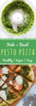 Homemade vegan pesto pizza with kale, basil, tomatoes, and miyoko’s non-dairy mozzarella