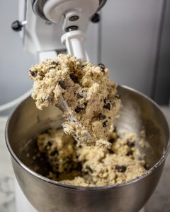 Dough on paddle of stand mixer