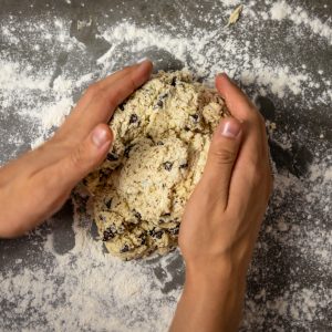 shaping vegan chocolate chip scone recipe dough