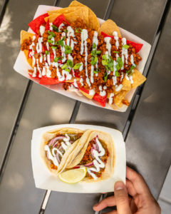 Plant-based nachos and tacos from California Adventure Studio Catering Co.