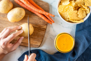 Prepping ingredients for easiest vegan cheese sauce recipe