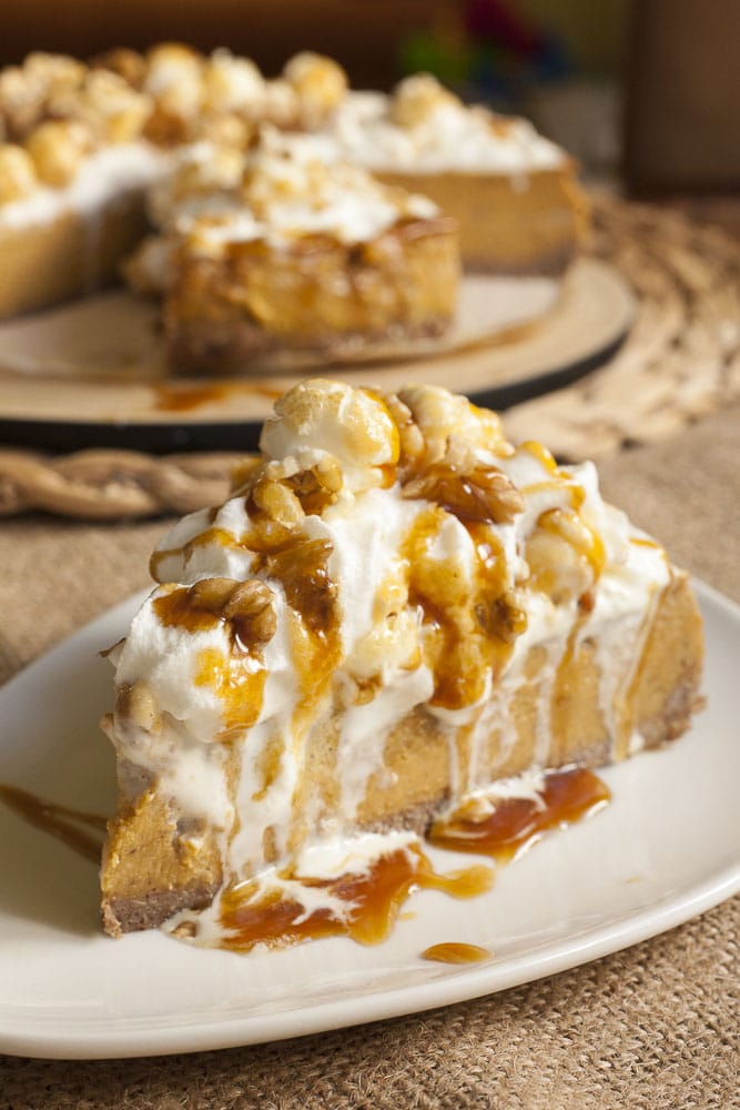 plenty of sweets included in this vegan vitamix recipe roundup, like this pumpkin cheesecake