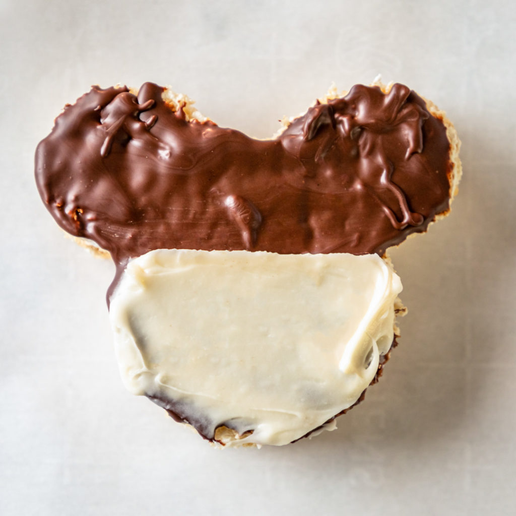 Mickey mouse vegan rice krispie treat with chocolate and cream cheese